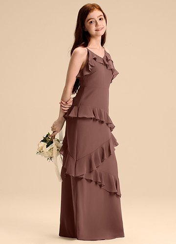 Azazie Evara Junior Robe Trapèze en Mousseline de soie Expresso image1