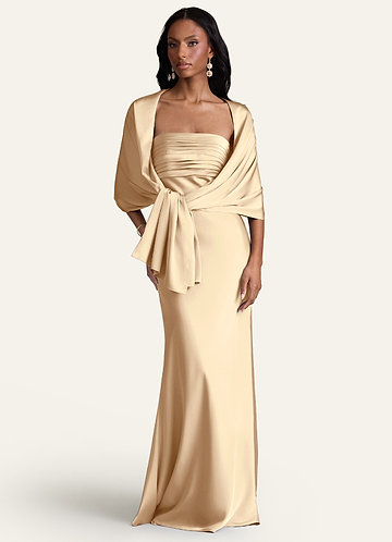 Azazie Mary Champagne A-Line Side Slit Chiffon Dress | Azazie CA