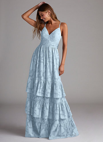 Azazie Nathalia Bridesmaid Dresses Sky Blue A-Line Bow Floral Burnout Dress image1