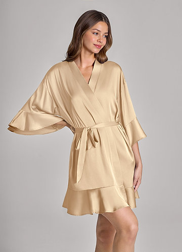 front Champagne Ruffled Satin Robe