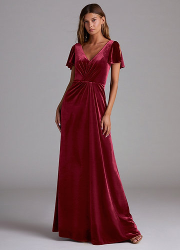 Azazie Soren Bridesmaid Dresses Burgundy A-Line Velvet Dress image1