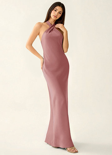 Manllanda Dusty Pink Vestido de baile de cetim com laços image1