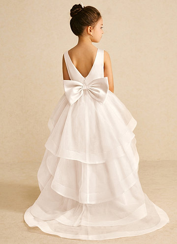 Azazie Pumpkin Flower Girl Dresses White Alabaster A-Line Bow Tulle Dress image1