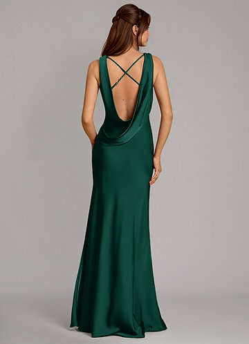 Azazie Elle Emerald Stretch Satin Bridesmaid Dresses | Azazie
