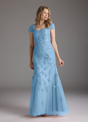 Azazie Marbella Mother of the Brides Dresses Steel Blue Mermaid Queen Anne Sequins Lace Dress image1