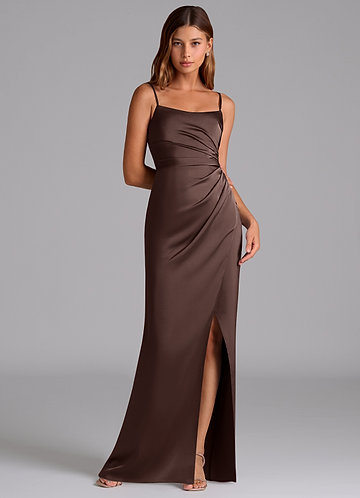 Azazie Calandra Brudtärneklänningar Klä av A-Linje i Stretch Satin Plisserad Ganache image1