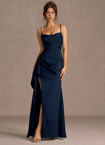 Thora Navy Open Back Prom Dress front
