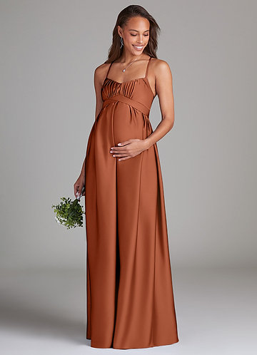 Azazie Llana Vestidos de dama de honor de maternidad Vestido de Corte en A Con bolsillos Hasta el suelo Satén Elástico image1