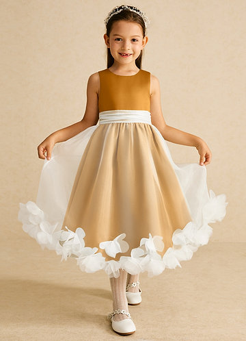 Azazie Stardust Flower Girl Dresses Butterscotch A-Line Sleeveless Organza Dress image1