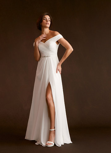 Azazie Elsie Vestidos de Novia Vestido de Diamante Blanco de Gasa de Corte en A con Lentejuela image1