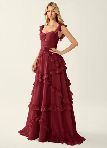 Mirabelle Merlot Chiffon Corset Lace Up Back Ruffled Prom Dress image1
