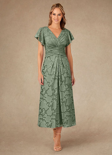Azazie Vera Vestidos de Madre de la Novia Vestido de Matcha de Devorado Floral de Corte En A con Plisado image1