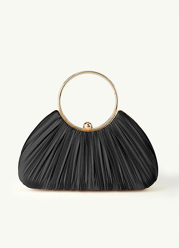 front Matching Color Metallic Satin Pleated Handbag