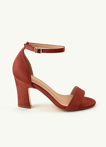 front Matching Color Stretch Satin One Strap Buckle Chunky Heel Sandals