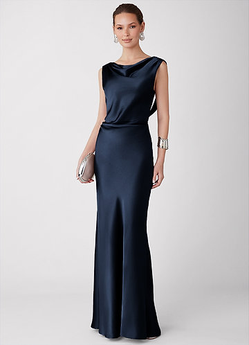 Liora Navy Luminous Satin Maxi Dress image1