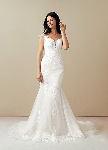 Azazie Roux Wedding Dresses Diamond White Mermaid Sequins Satin Dress image1