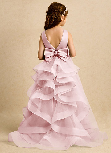 Azazie Lior Robes de Fillette d'Honneur Robe Princesse en Tulle Plissée Rose Poudré image1