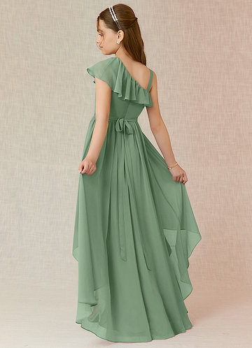 Azazie Mango Junior Robe Trapèze en Mousseline de soie Rayé Matcha image1