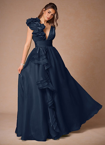 Vespera Navy Ruffles Gown image1