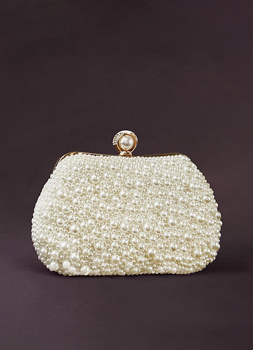 front Cream Pearl Hand Embellished Evening Clutch Bag