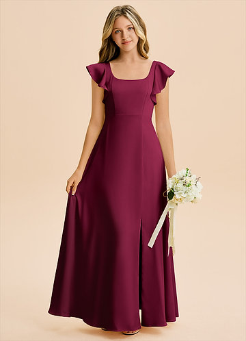 Burgundy Sleeves Junior Bridesmaid Dresses