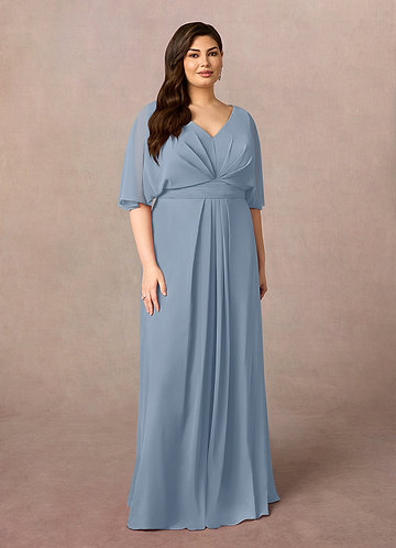 dusty blue mother of the bride dress plus size Giuliana Modest A-Line Plus Size Chiffon Mother of the Bride Dresses with Cape Sleeves, Dusty Blue