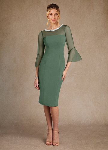 Azazie Bellevue Abiti da Mamma Sposa Abito Tubino in Crepe Elasticizzato Perline Eucalipto image1