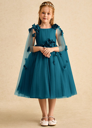 Azazie Staria Robes de Fillette d'Honneur Robe Princesse en Tulle Rayé Bleu Encre image1