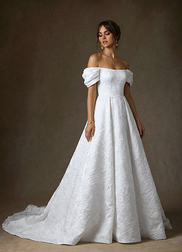 Azazie Efina Abiti da Sposa Abito Principessa in Jacquard Floreale Bianco Diamante image1