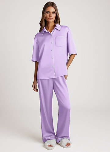 front Lilac Contrast-trimmed Pajama Set