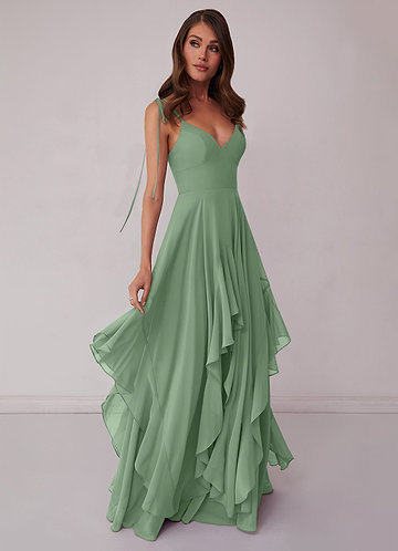 Barbie ♥ Azazie Bridesmaid Dresses V-neck Chiffon Tiered A-line Dress image1 0