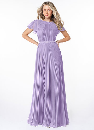 Azazie Kara Modest Bridesmaid Dresses A-Line Pleated Chiffon Floor-Length Dress image1