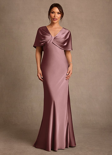 Azazie Dosia Vestidos de Madre de la Novia Vestido de Malva Vintage de Satén Elástico de Corte Recto con Plisado image1