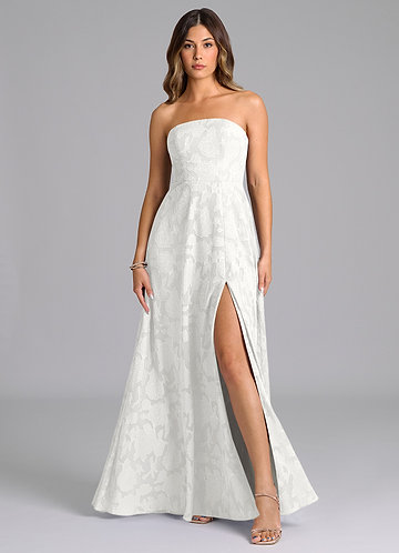 Azazie Wren Bridesmaid Dresses White A-Line Strapless Floral Burnout Dress image1