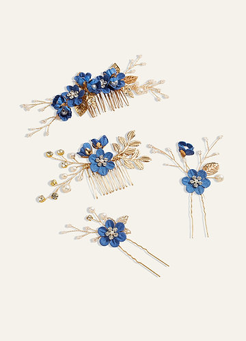 front Blue Floral Hair Comb Set