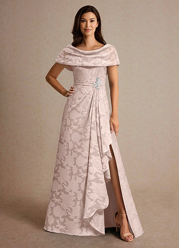 Azazie Branford Mother of the Brides Dresses Blushing Pink A-Line Pleated Floral Burnout Dress image1