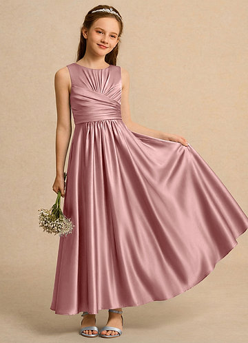 Azazie Ducky Girls Formal Klänningar för brudeflicka Klä A-Line i Stretch Satin Plisserad image1