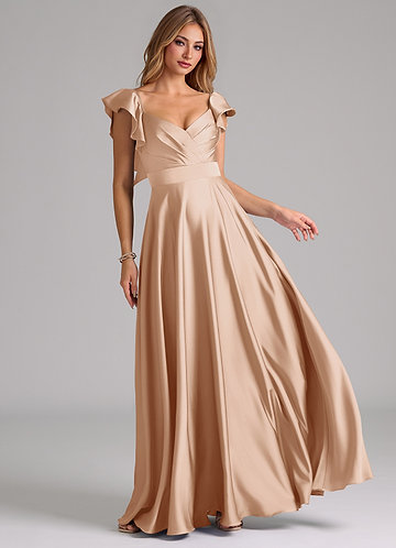 Azazie Leilani Bridesmaid Dresses English Rose A-Line Ruched Stretch Satin Dress image1
