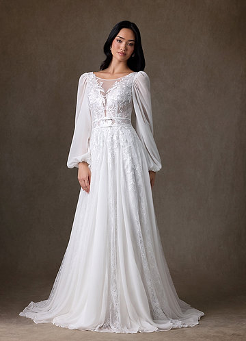 nordstrom rack plus size formal dresses A Line Round Neck Long Sleeves White Lace Long Prom Dresses, White Lace Formal Graduation Dresses, US 16 / Picture Color / No Rush main image 0