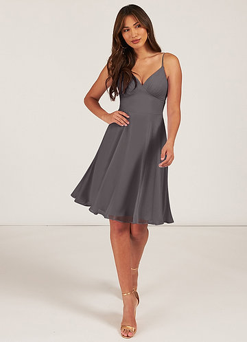 Grey knee length outlet bridesmaid dresses