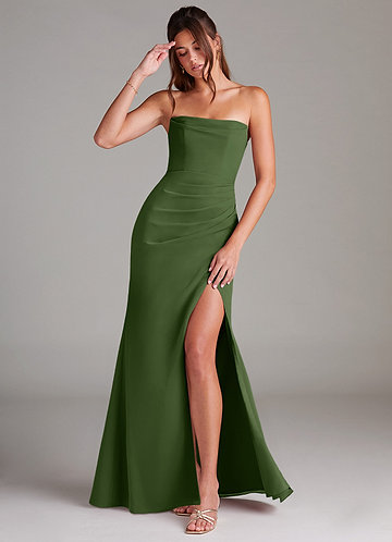 Azazie Leonis Bridesmaid Dresses Vestir Oliva de Chiffon de Bainha com Sem alças image1