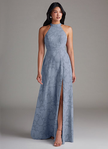 Azazie Clarice Bruidsmeisjes Jurken Jurk van Bloemen Burn-out met A-Lijn Zijsplit Stoffig Blauw image1