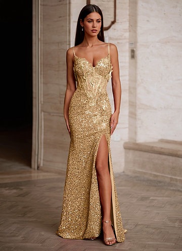 Velvetine Champagne Applique Sequin Prom Dress image1