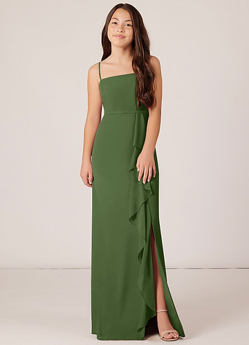 green emerald velvet dress Flower Girl Dress Hunter Green Tulle Long Sleeve Junior Bridesmaid Dress –  Lisa Ann's Creations main image 1