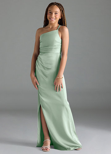 Azazie Eren Junior Vestido Agave de Cetim elástico de Bainha com Plissado image1