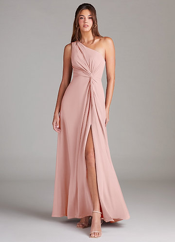 Azazie Brooke Bridesmaid Dresses Powder Pink A-Line One Shoulder Chiffon Dress image1