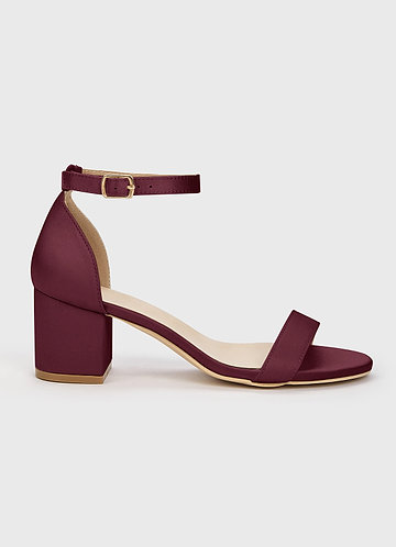 front Matching Color Matte Satin One Strap Buckle Block Heel Sandals