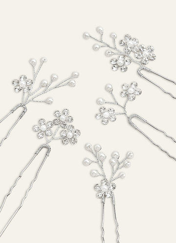 front Rhinestone Floral Cluster Hairpin Set