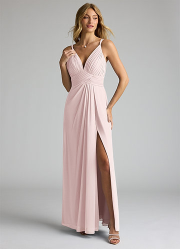 Azazie Maren Allure Brudtärneklänningar Klä av A-Linje i Chiffong V-ringad spets Rodnande Rosa image1