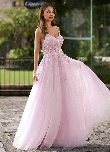 Filigreelace Rosa 3D-blommig balklänning image1